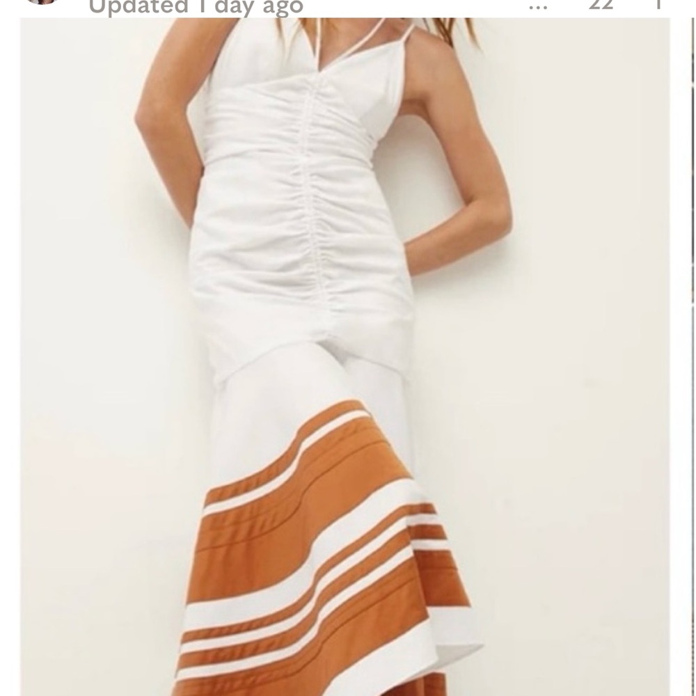Veronica Beard Fitz Halter Dress in White and Golden Sand Size 2